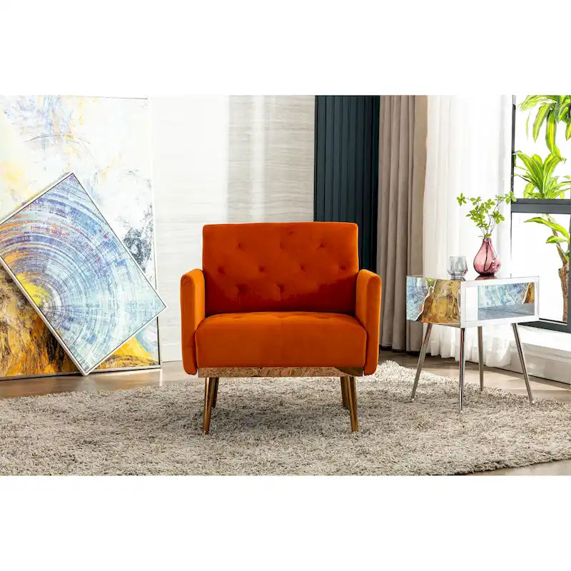 Fauteuil d'appoint capitonné en velours avec pieds dorés