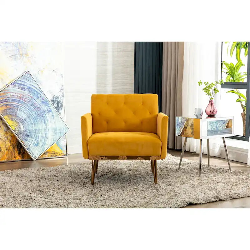 Fauteuil d'appoint capitonné en velours avec pieds dorés