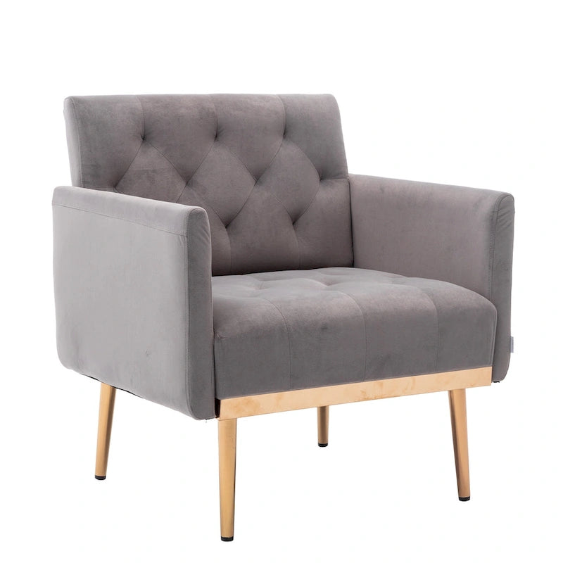 Fauteuil d'appoint capitonné en velours avec pieds dorés