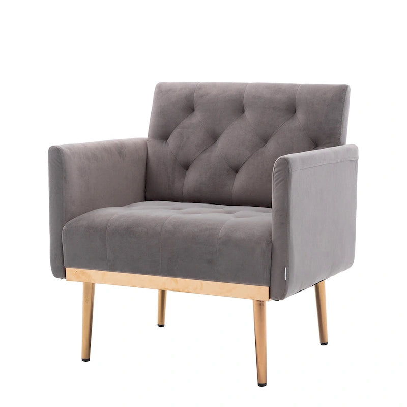Fauteuil d'appoint capitonné en velours avec pieds dorés