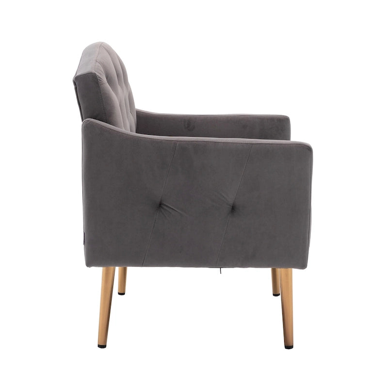 Fauteuil d'appoint capitonné en velours avec pieds dorés