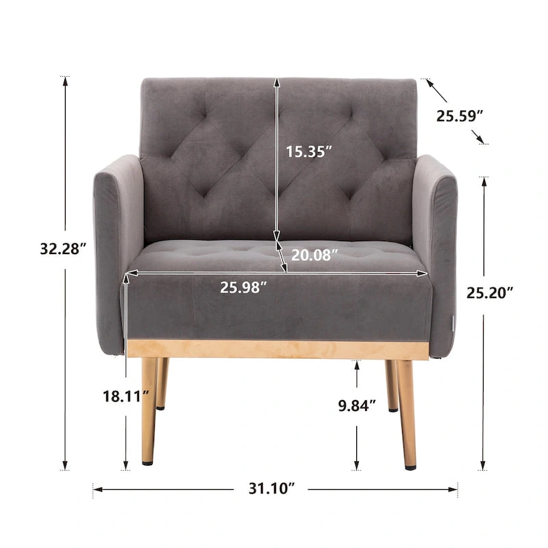 Fauteuil d'appoint capitonné en velours avec pieds dorés
