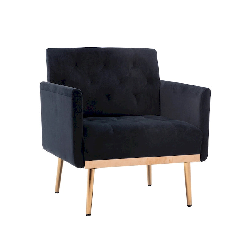 Fauteuil d'appoint capitonné en velours avec pieds dorés