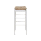 Tabouret de bar carré de 74 cm à assise en jonc tressé, cadre en bois massif avec double barre d'écartement, style rustique