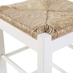 Tabouret de bar carré de 74 cm à assise en jonc tressé, cadre en bois massif avec double barre d'écartement, style rustique