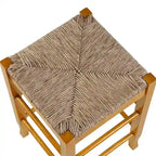 Tabouret de bar carré de 74 cm à assise en jonc tressé, cadre en bois massif avec double barre d'écartement, style rustique