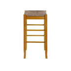 Tabouret de bar carré de 74 cm à assise en jonc tressé, cadre en bois massif avec double barre d'écartement, style rustique