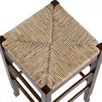 Tabouret de bar carré de 74 cm à assise en jonc tressé, cadre en bois massif avec double barre d'écartement, style rustique
