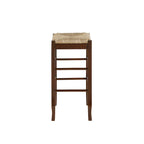 Tabouret de bar carré de 74 cm à assise en jonc tressé, cadre en bois massif avec double barre d'écartement, style rustique