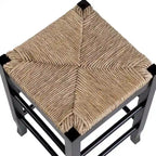 Tabouret de bar carré de 74 cm à assise en jonc tressé, cadre en bois massif avec double barre d'écartement, style rustique