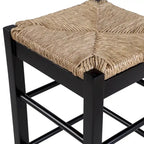 Tabouret de bar carré de 74 cm à assise en jonc tressé, cadre en bois massif avec double barre d'écartement, style rustique