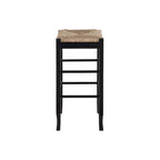 Tabouret de bar carré de 74 cm à assise en jonc tressé, cadre en bois massif avec double barre d'écartement, style rustique