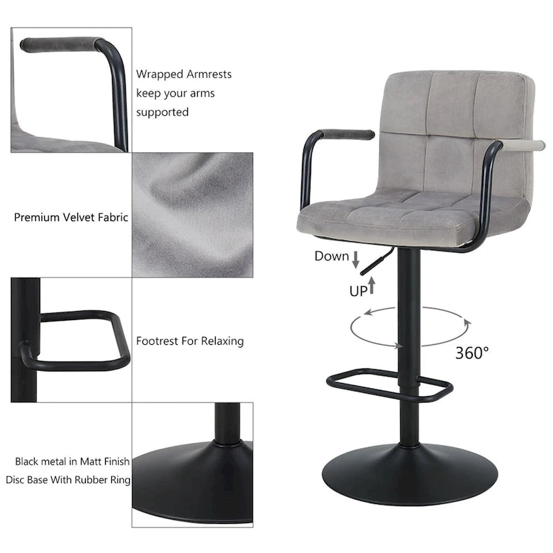 Tabourets de bar réglables en hauteur, pivotants, avec accoudoirs