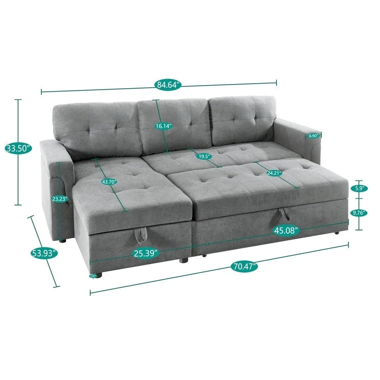 Canapé sectionnel réversible convertible moderne - en forme de L avec méridienne de rangement, accoudoirs larges et pieds durables