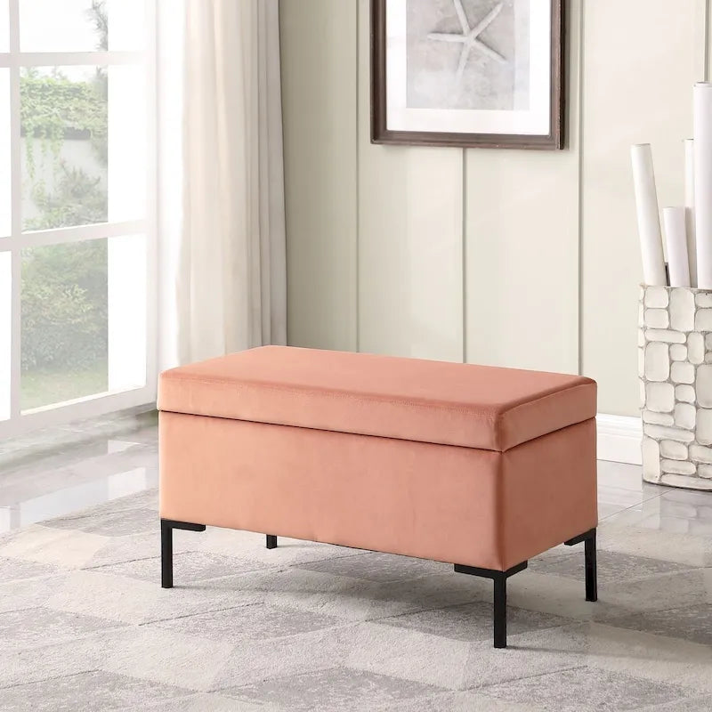 Banc de rangement moderne en métal avec pieds, siège tissé gris multifonctionnel pour chambre à coucher, entrée et salon