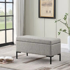 Banc de rangement moderne en métal avec pieds, siège tissé gris multifonctionnel pour chambre à coucher, entrée et salon