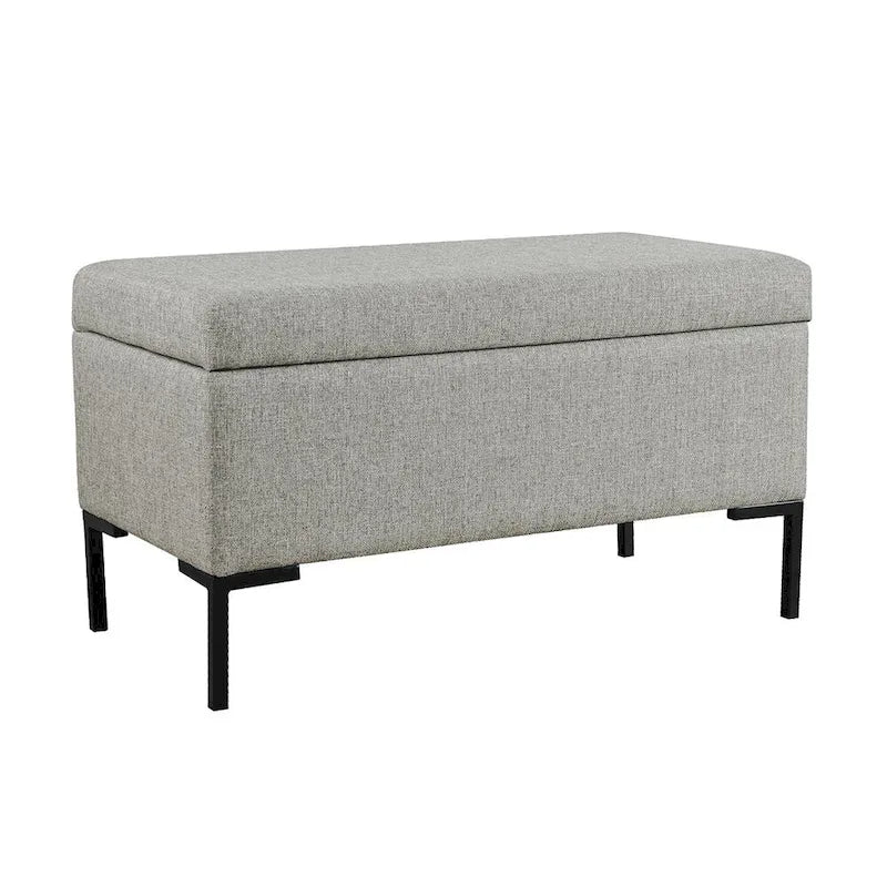 Banc de rangement moderne en métal avec pieds, siège tissé gris multifonctionnel pour chambre à coucher, entrée et salon