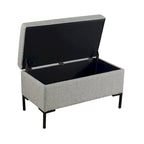Banc de rangement moderne en métal avec pieds, siège tissé gris multifonctionnel pour chambre à coucher, entrée et salon