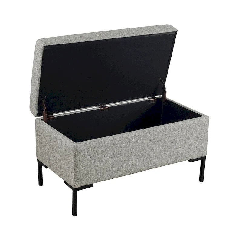 Banc de rangement moderne en métal avec pieds, siège tissé gris multifonctionnel pour chambre à coucher, entrée et salon