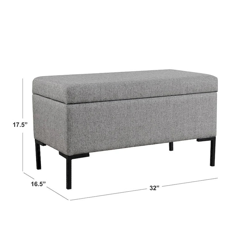 Banc de rangement moderne en métal avec pieds, siège tissé gris multifonctionnel pour chambre à coucher, entrée et salon