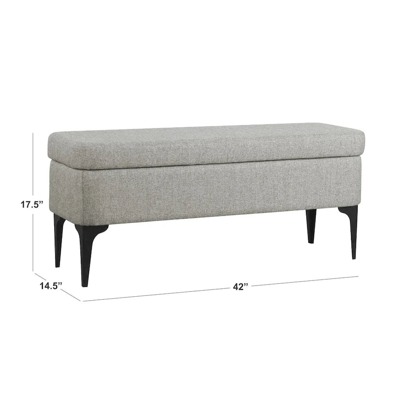 Banc de rangement moderne en métal avec pieds, siège tissé gris multifonctionnel pour chambre à coucher, entrée et salon