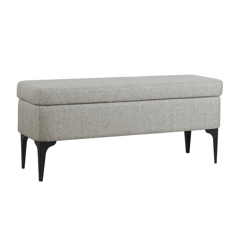 Banc de rangement moderne en métal avec pieds, siège tissé gris multifonctionnel pour chambre à coucher, entrée et salon