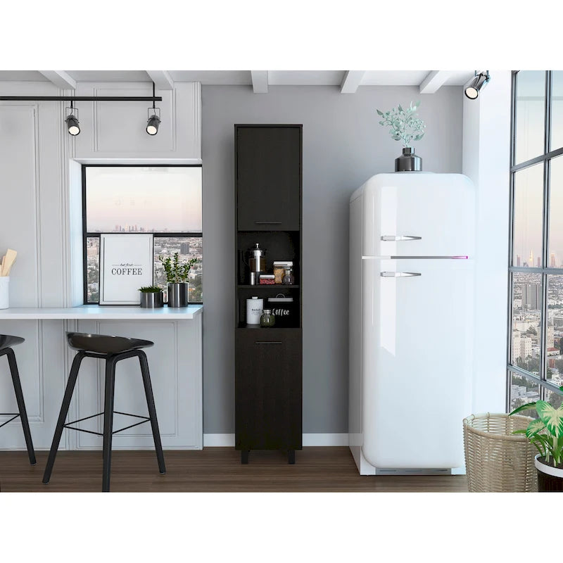 Meuble de cuisine à 2 portes avec étagères réglables, en bois manufacturé, blanc ou noir, rangement élégant