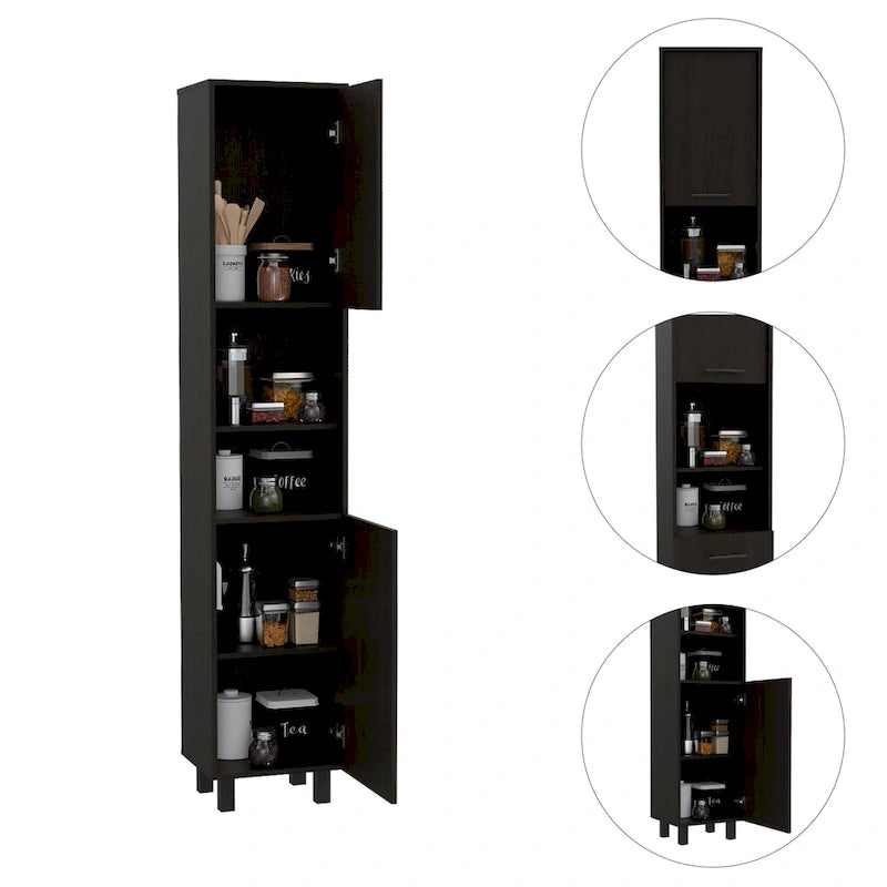 Meuble de cuisine à 2 portes avec étagères réglables, en bois manufacturé, blanc ou noir, rangement élégant