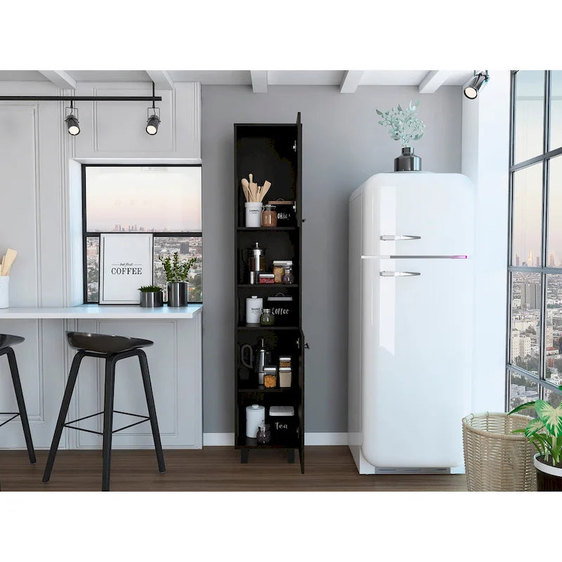 Meuble de cuisine à 2 portes avec étagères réglables, en bois manufacturé, blanc ou noir, rangement élégant