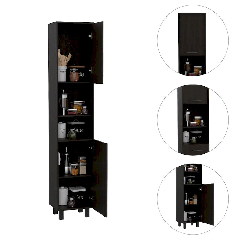 Meuble de cuisine à 2 portes avec étagères réglables, en bois manufacturé, blanc ou noir, rangement élégant