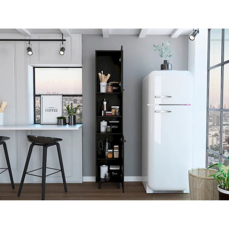 Meuble de cuisine à 2 portes avec étagères réglables, en bois manufacturé, blanc ou noir, rangement élégant