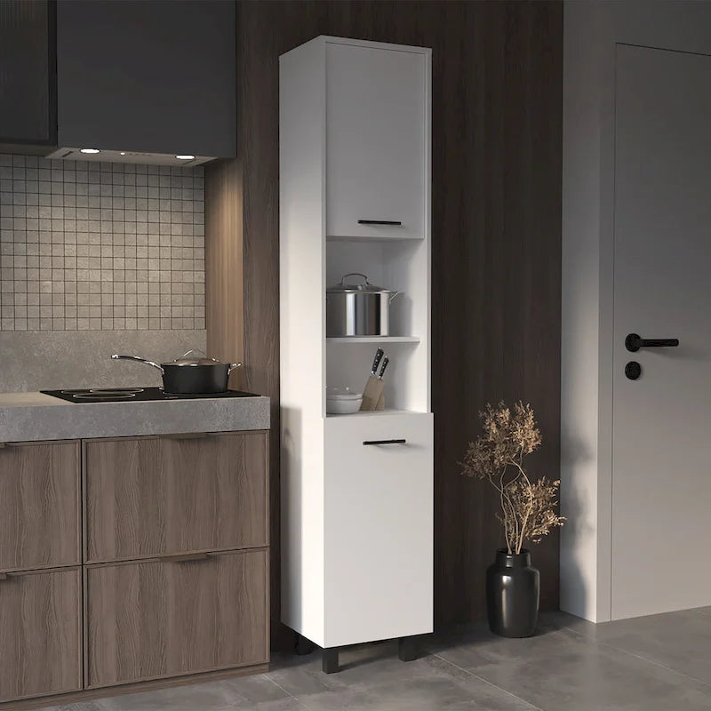 Meuble de cuisine à 2 portes avec étagères réglables, en bois manufacturé, blanc ou noir, rangement élégant