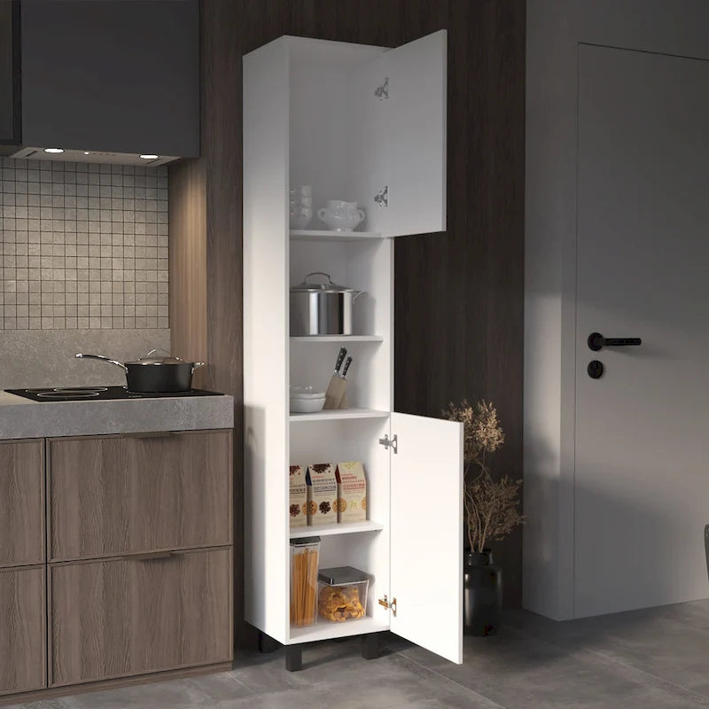 Meuble de cuisine à 2 portes avec étagères réglables, en bois manufacturé, blanc ou noir, rangement élégant