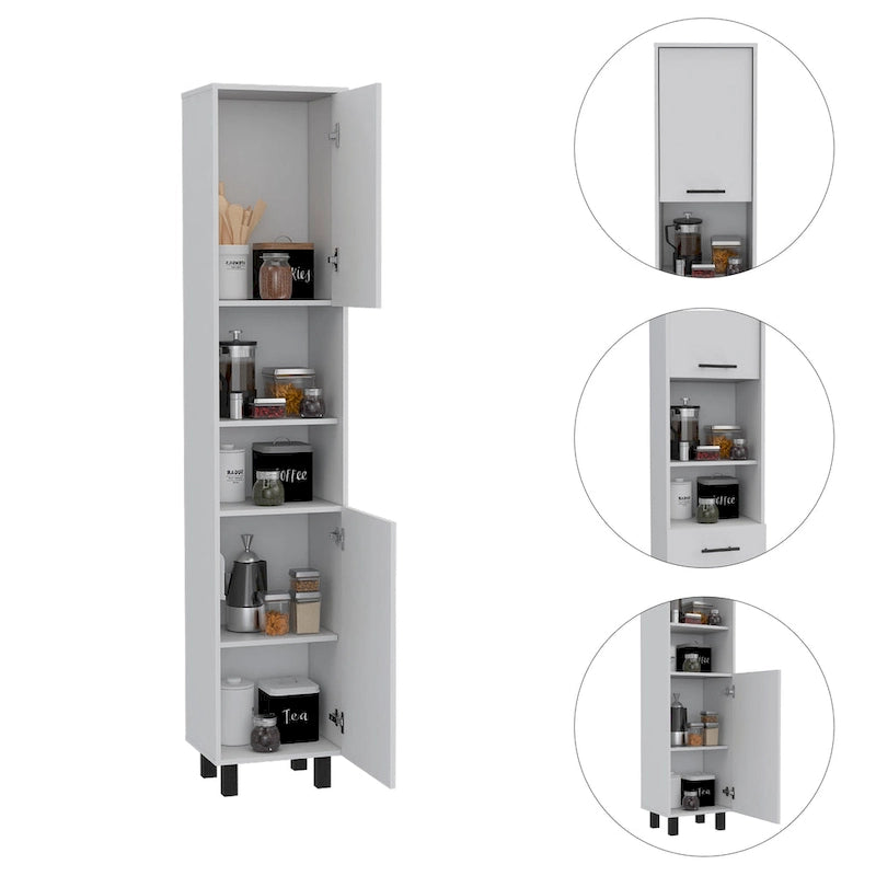 Meuble de cuisine à 2 portes avec étagères réglables, en bois manufacturé, blanc ou noir, rangement élégant