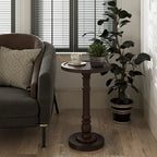 Table d'appoint avec plateau piédestal style ferme, en bois massif avec finition vieillie, petite table d'appoint traditionnelle