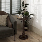 Table d'appoint avec plateau piédestal style ferme, en bois massif avec finition vieillie, petite table d'appoint traditionnelle