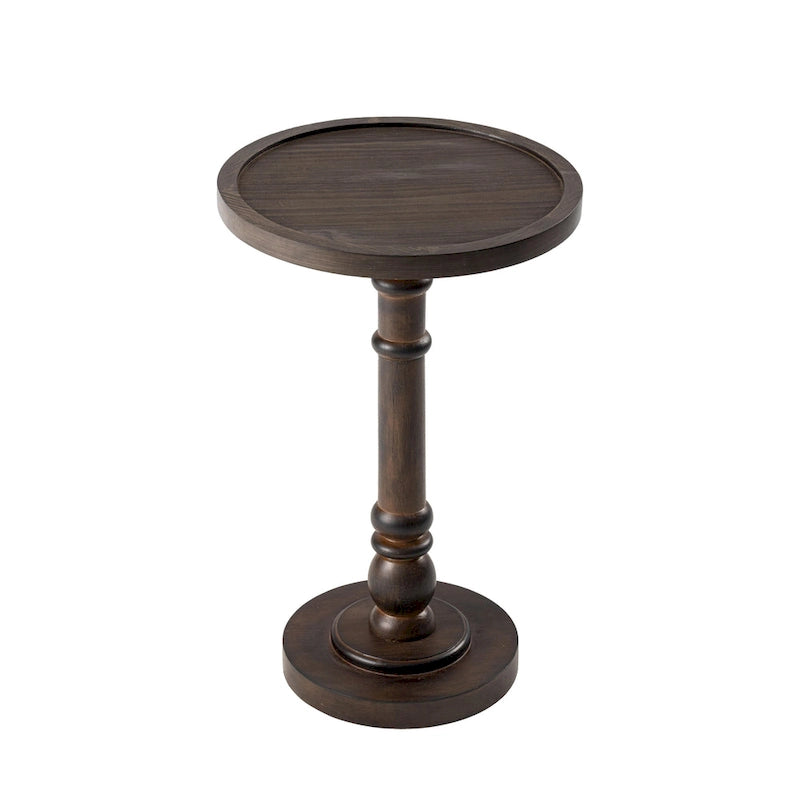 Table d'appoint avec plateau piédestal style ferme, en bois massif avec finition vieillie, petite table d'appoint traditionnelle