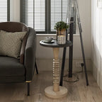 Table d'appoint avec plateau piédestal style ferme, en bois massif avec finition vieillie, petite table d'appoint traditionnelle