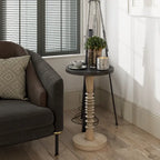 Table d'appoint avec plateau piédestal style ferme, en bois massif avec finition vieillie, petite table d'appoint traditionnelle