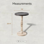 Table d'appoint avec plateau piédestal style ferme, en bois massif avec finition vieillie, petite table d'appoint traditionnelle