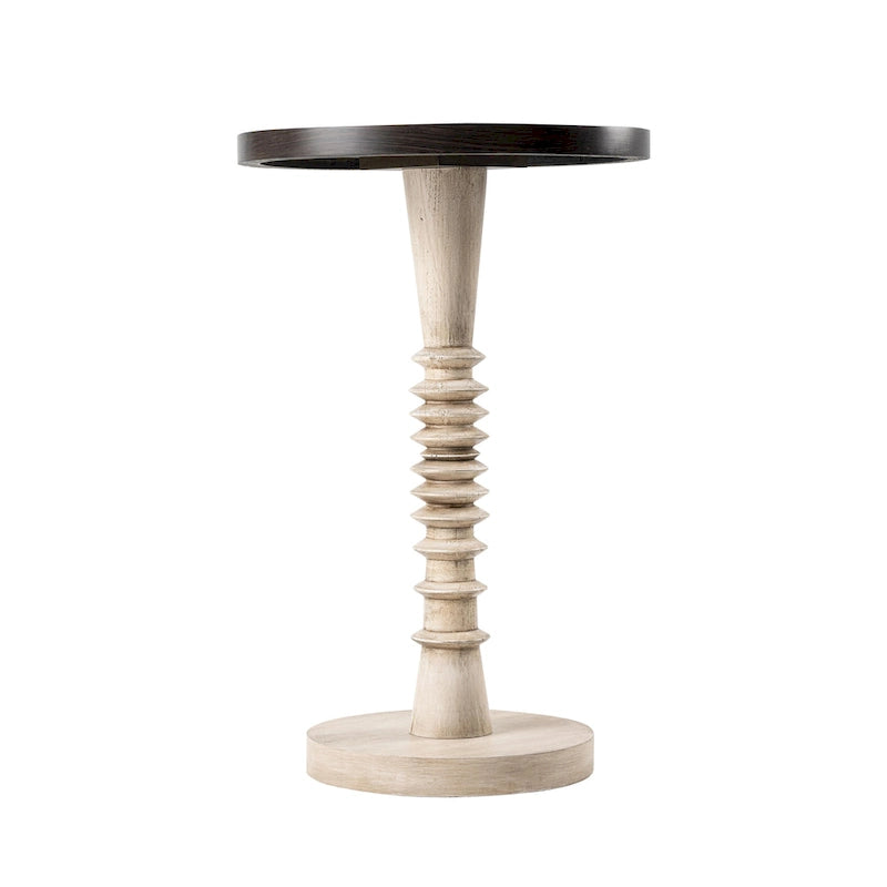 Table d'appoint avec plateau piédestal style ferme, en bois massif avec finition vieillie, petite table d'appoint traditionnelle