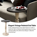 Table d'appoint avec plateau piédestal style ferme, en bois massif avec finition vieillie, petite table d'appoint traditionnelle