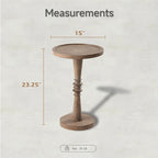 Table d'appoint avec plateau piédestal style ferme, en bois massif avec finition vieillie, petite table d'appoint traditionnelle