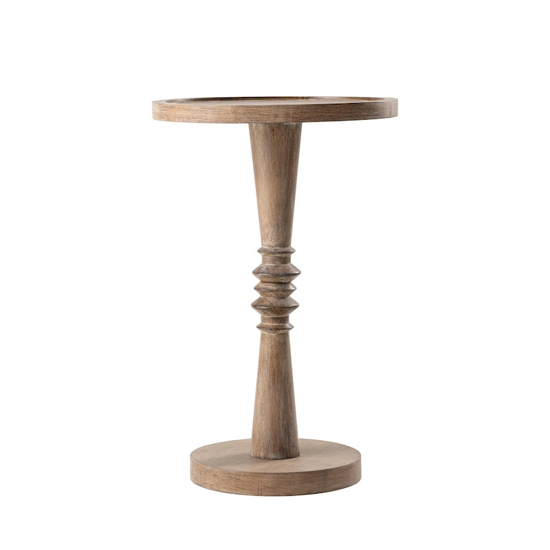 Table d'appoint avec plateau piédestal style ferme, en bois massif avec finition vieillie, petite table d'appoint traditionnelle