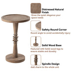 Table d'appoint avec plateau piédestal style ferme, en bois massif avec finition vieillie, petite table d'appoint traditionnelle