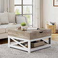 Table basse carrée à plateau relevable Moasis Farmhouse avec rangement et étagère