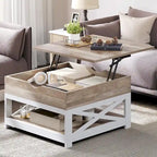 Table basse carrée à plateau relevable Moasis Farmhouse avec rangement et étagère