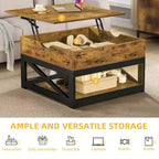 Table basse carrée à plateau relevable Moasis Farmhouse avec rangement et étagère