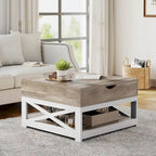 Table basse carrée à plateau relevable Moasis Farmhouse avec rangement et étagère