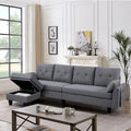Canapé d'angle moderne en forme de L avec chaise longue, pouf de rangement et poches latérales pour le salon